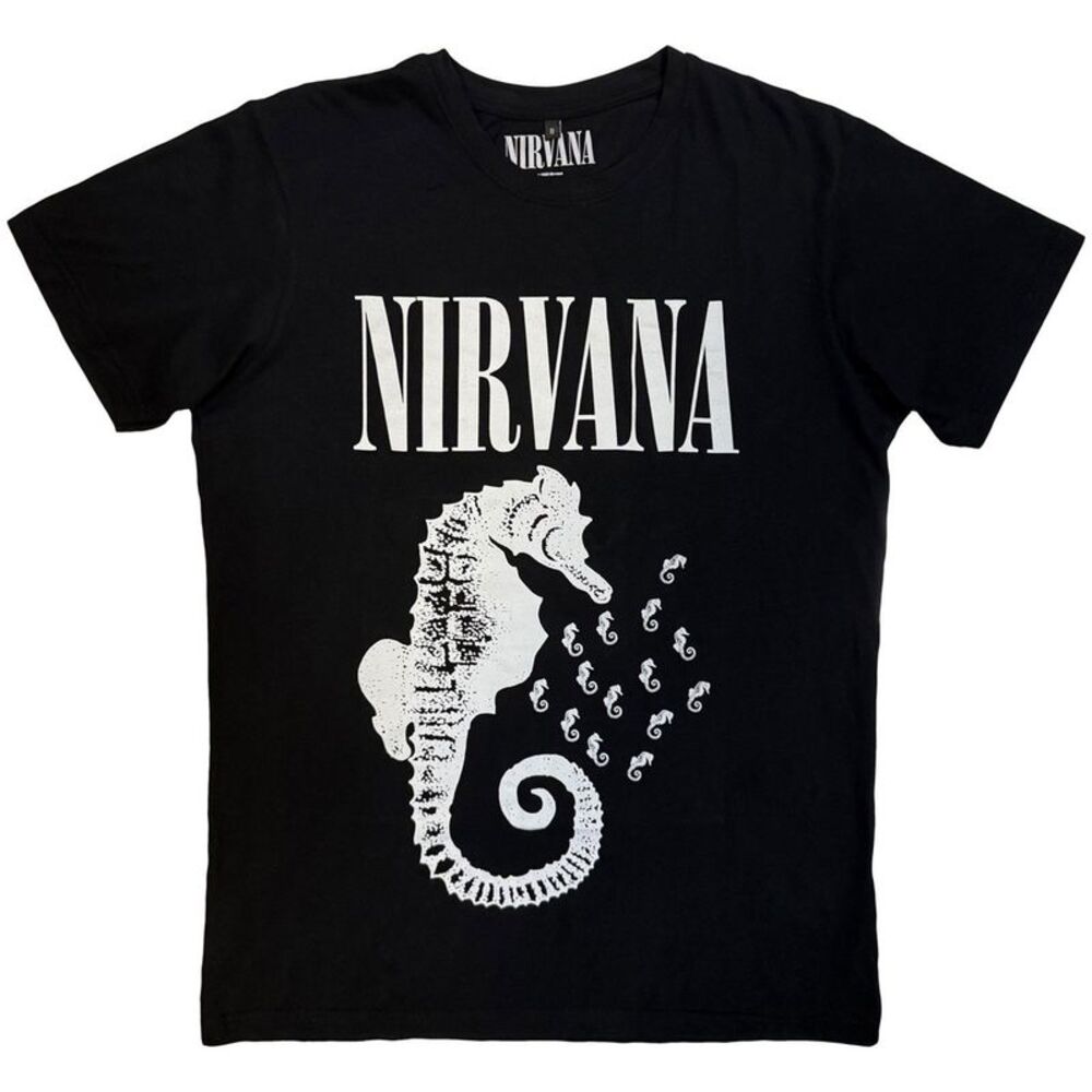 Nirvana Unisex Adult Seahorse & Logo Mono T-Shirt / Black